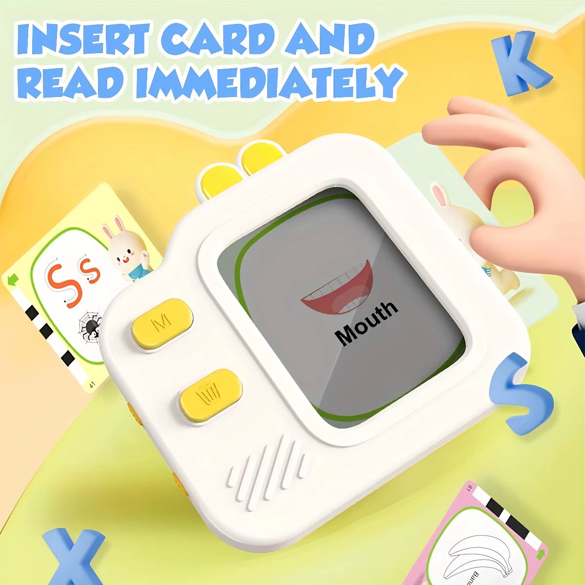 NEW Flash Card Reader with Erasable Drawing LCD and Sound, 120 Double-Sided Cards, Toddlers Early Learning Toy , Birthday Gift