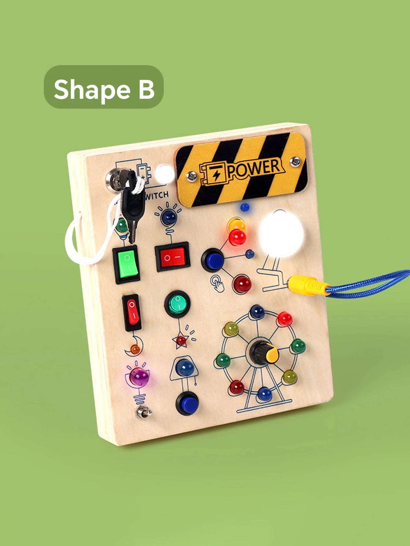 Montessori Busy Board with Switch Control Wooden Toddler Toys Sensory Travel Activities Toys for Kids Puzzle Early Learning Toys