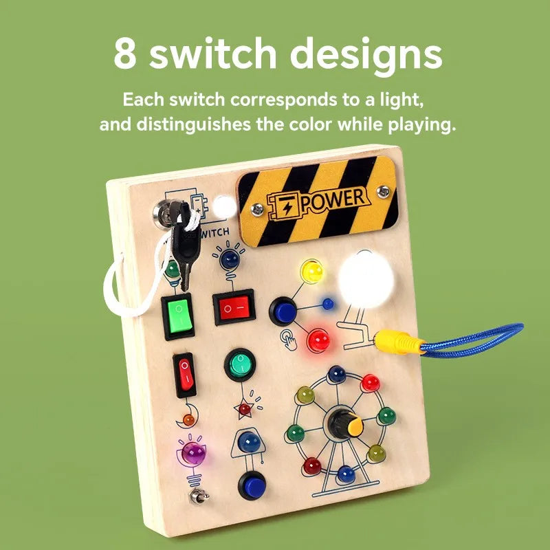 Montessori Busy Board with Switch Control Wooden Toddler Toys Sensory Travel Activities Toys for Kids Puzzle Early Learning Toys