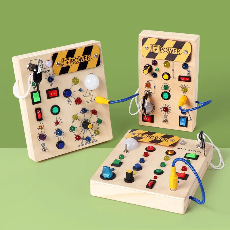 Montessori Busy Board with Switch Control Wooden Toddler Toys Sensory Travel Activities Toys for Kids Puzzle Early Learning Toys
