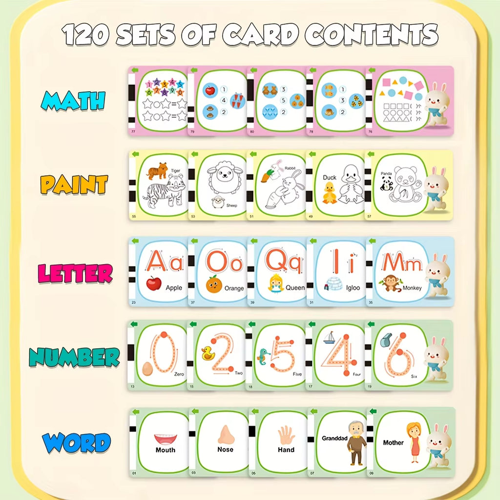 NEW Flash Card Reader with Erasable Drawing LCD and Sound, 120 Double-Sided Cards, Toddlers Early Learning Toy , Birthday Gift